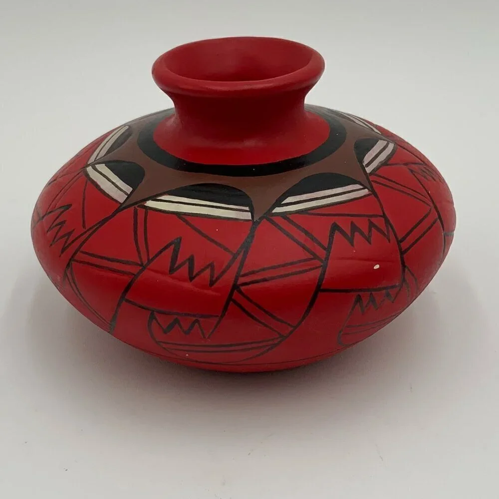 Native American Painted Bowl Red Brown Black Approx 5"x3" - Picture 1 of 4